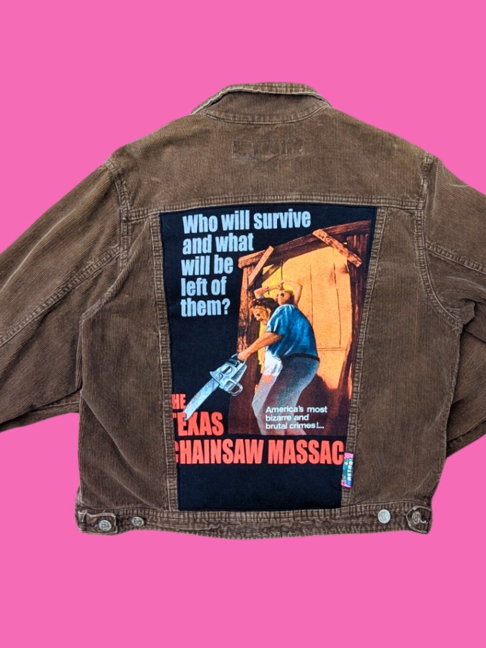 The Texas Chainsaw Massacre Upcycled T-Shirt Brown Corduroy Jacket Size M